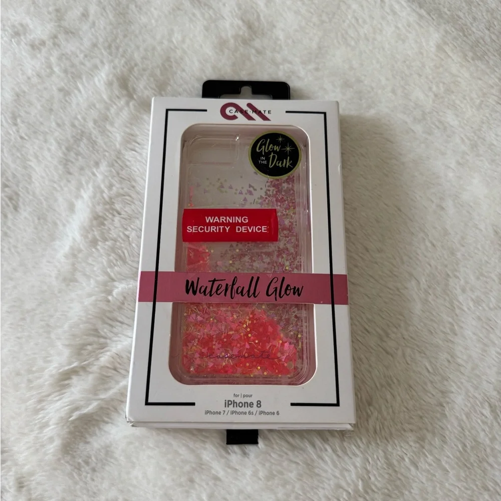 NWT Case-mate Waterfall Glow Pink Glitter Phone Case for IPhone 8, 6, 6s, 7.